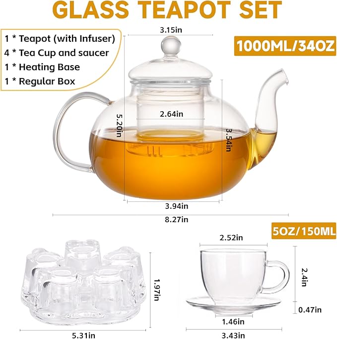 Glass Teapot Set, 34OZ/1000ML Glass Tea Kettle - Image 5