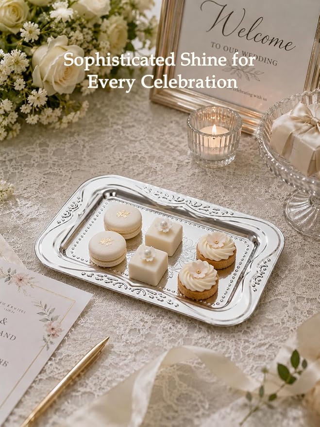 4-Pack Small Silver Serving Trays Set - Image 9