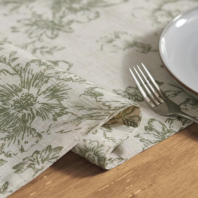 jinchan Green Floral Linen Table Runner 13 x 108 Inch Farmhouse | Soft floral - Image 7