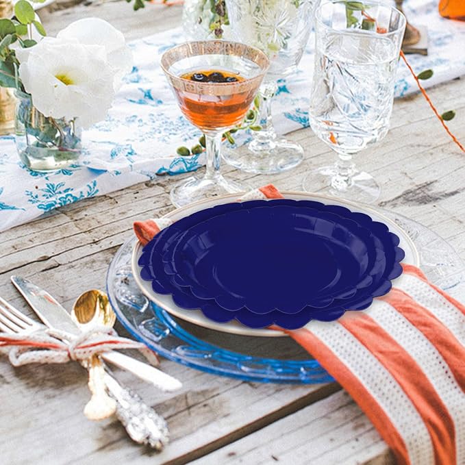 50 Pcs Blue Scalloped Paper Plates 25 × 7'' and 25 × 9'' Disposable Blue - Image 7