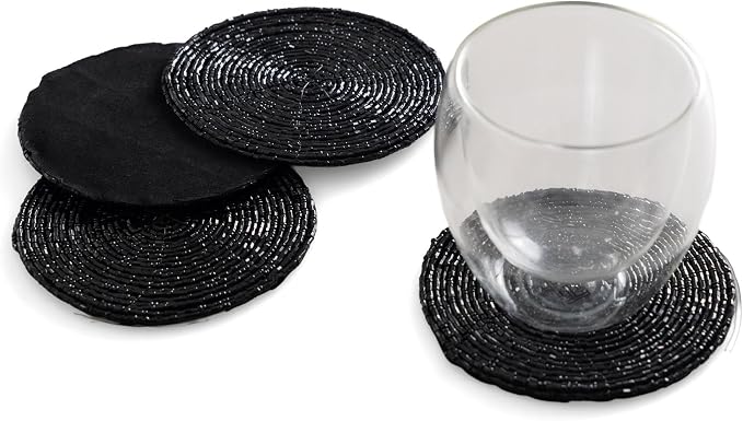 Handmade Beaded Coasters, Glass Bead Coasters in Black, Coffee Table Décor by TrunkinUSA
