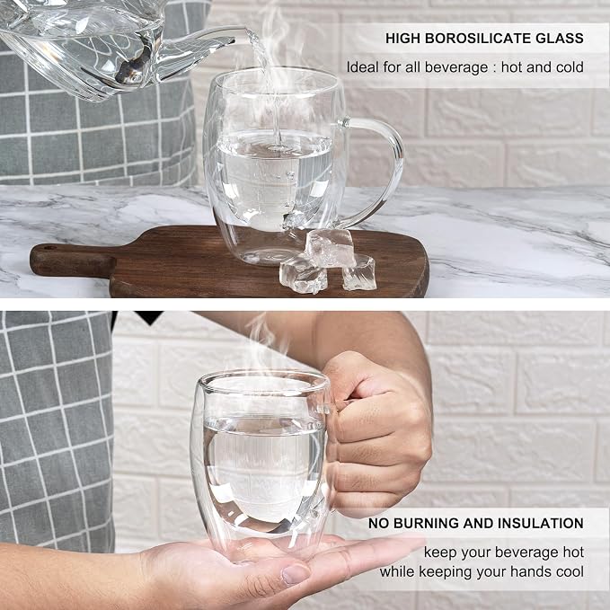 FrutPunch Double Walled Glass Coffee Mugs Set of 4, 12 oz Glass Coffee Cups | - Image 4