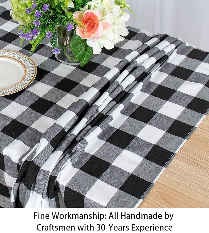 ShinyBeauty Checked Square Tablecloth 54x54-Inch Black and White Buffalo Plaid - Image 3