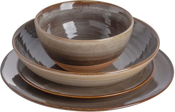 Gibson Elite 16 Piece Dreamweaver Double Bowl Terracotta Reactive Dinnerware Set - Image 3