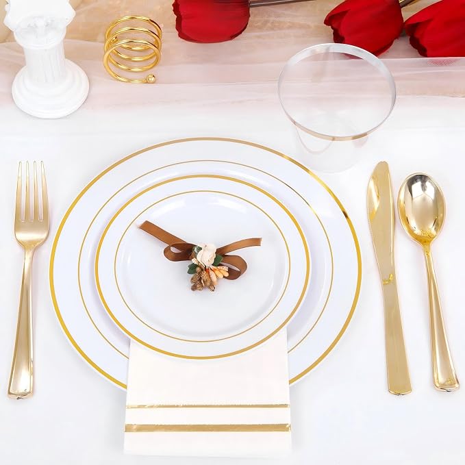 GATHER 700PCS Gold Plastic Plates 100 Guest - Image 9