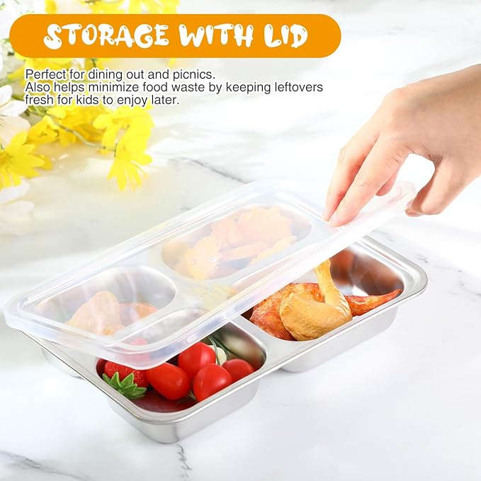 Jinei 20 Pcs Stainless Steel Dishes Set 4 Stainless Steel Plates, 4 Bowls - Image 4