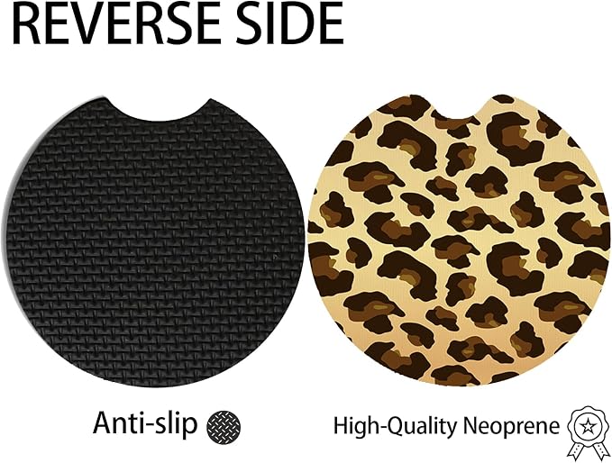 2pcs Cute Leopard Print Car Coasters, Absorbent Universal neoprener Cup Holder - Image 4
