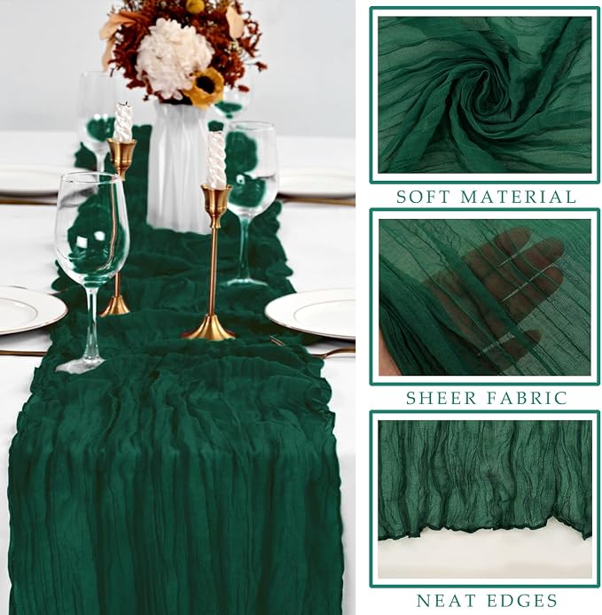 12 Pcs 10FT Emerald Green Cheesecloth Table Runner Gauze Fabric 35 x 120 Inches - Image 2