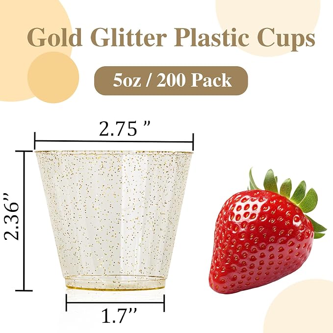 I00000 5oz 200 Pack Shot Glasses, Small Gold Glitter Disposable Plastic Cups - Image 4