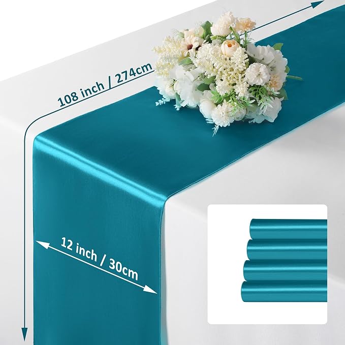 Manyshofu Teal Blue Satin Table Runner 12x108 - Image 4
