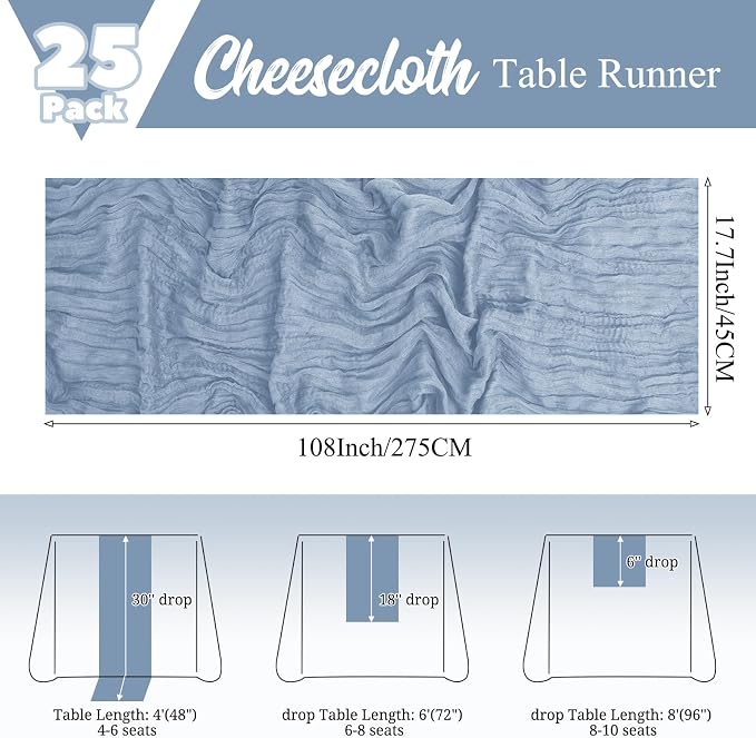 15 Pack Dusty Blue Table Runner 17 x 108inch Cheesecloth Table Runner Boho - Image 2