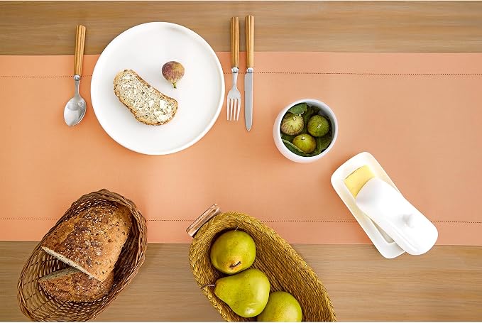 Solino Home Cotton Linen Dining Table Runner Peach Hemstitch, 14 x 108 in | - Image 3