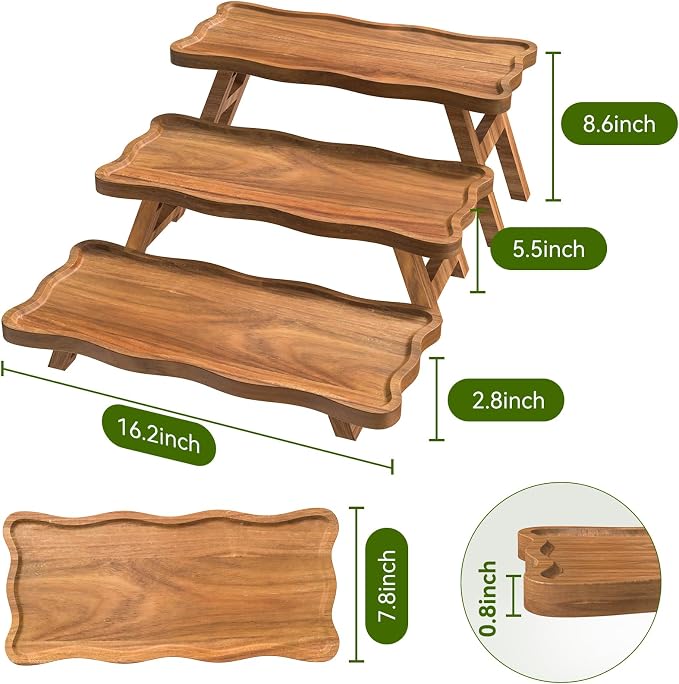 Acacia Wood 3 Tier Cupcake Stand, Serving Tray - Image 2