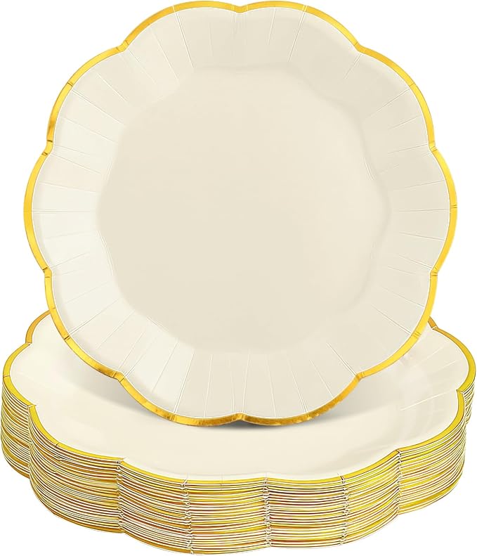 NatNarr 30 Pcs White and Gold Paper Plates, 9 Inch Cream Paper Plates | Ivory by NatNarr