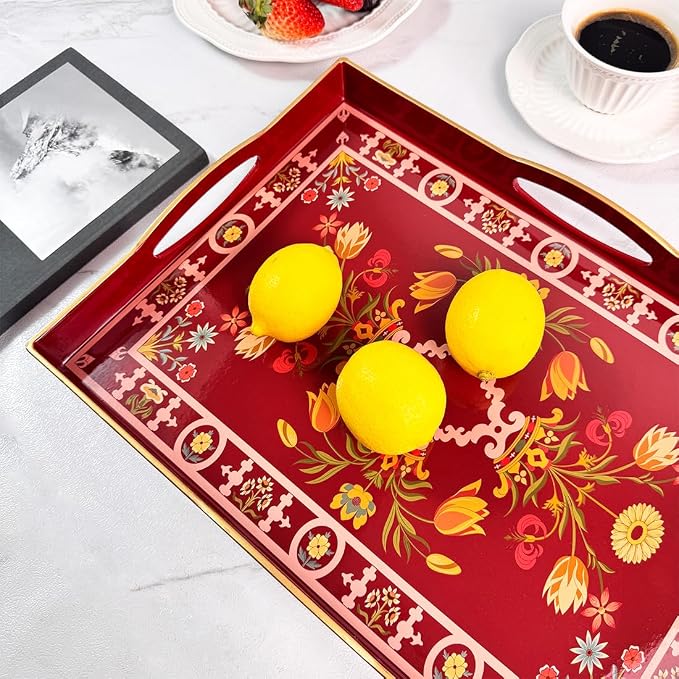 Boho Red Decorative Tray, Serving Tray - Image 3