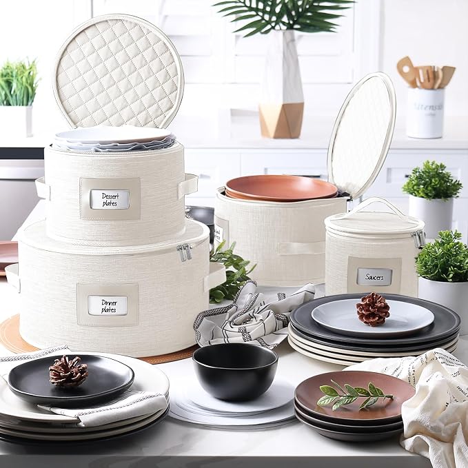 Fine China Storage Containers Hard Shell, 4 Piece Dish Storage Containers - Image 6