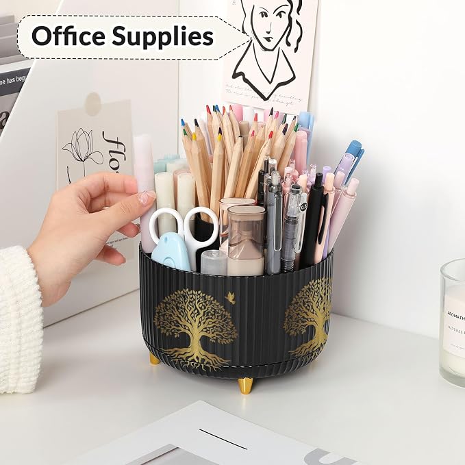 SKYDUE 360 Degree Rotating Desk Organizer, Dual-Purpose Pencil Pen Holder - Image 3