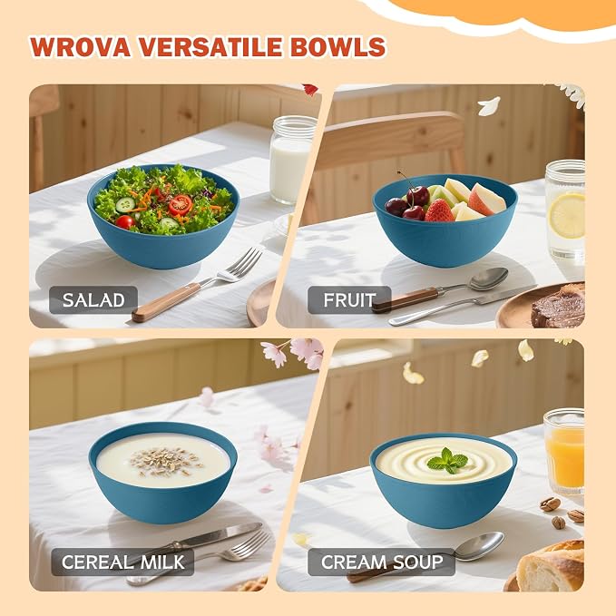 wheat straw bowls with lids set of 4, 40oz cereal bowls with covers, - Image 7