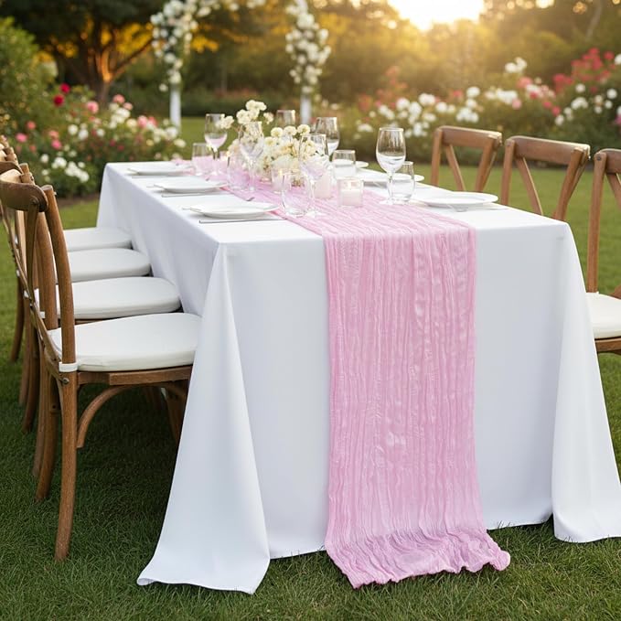 8 Pack Candy Pink Cheesecloth Table Runner 120 Inch Boho Wedding Decor | - Image 8