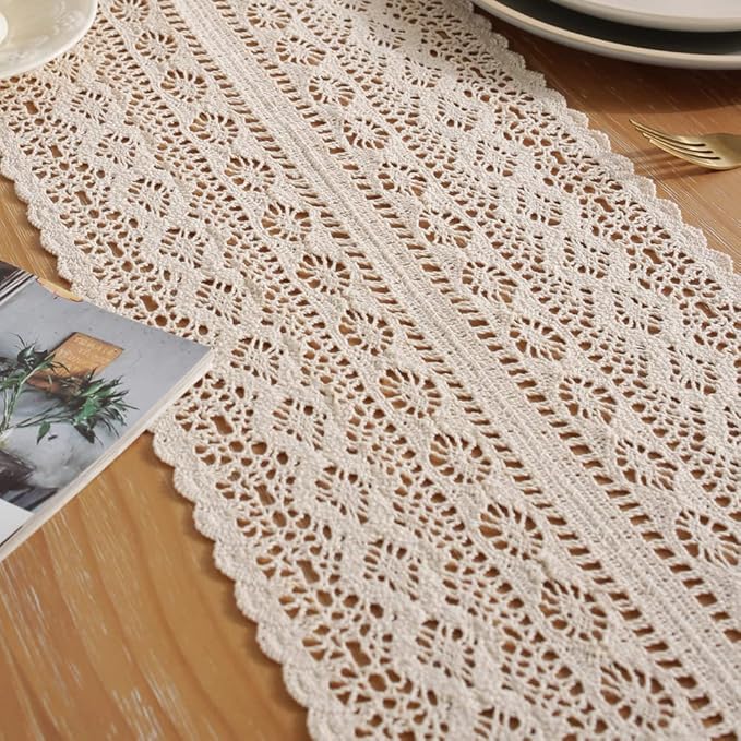 meioro Crochet Lace Table Runner, 12x94 Inch Boho Cotton Table Runners - Image 4
