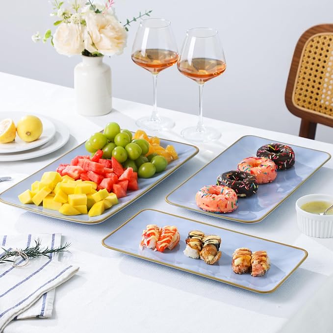 Ceramic Rectangle Serving Platter: 15.6/14.1/12.6 Inch Large Serving Dishes - Image 6