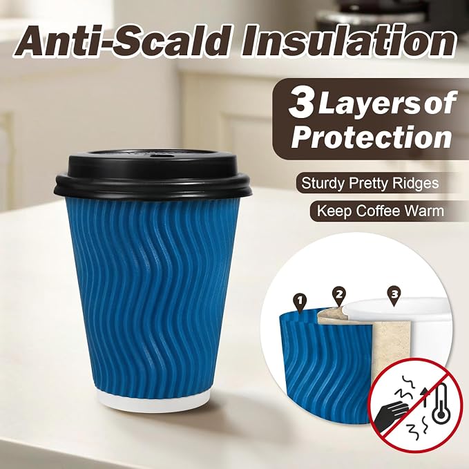 100 Pack 8 oz Insulated Disposable Paper Coffee Cups - Image 3