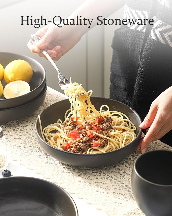 Ceramic Pasta Bowls, 34 oz Large Serving Bowls Set of 2, Stoneware Dinner Bowls - Image 5