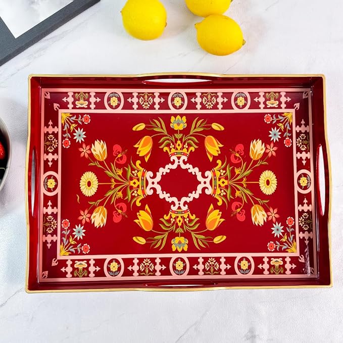 Boho Red Decorative Tray, Serving Tray - Image 4