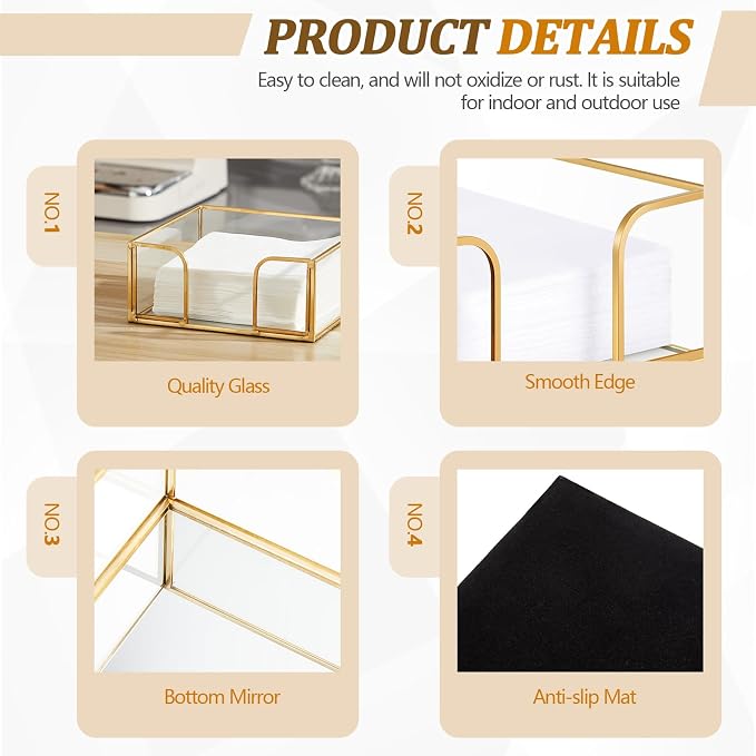 LemonRoad 2 Pcs Square Gold Napkin Holder - Image 4