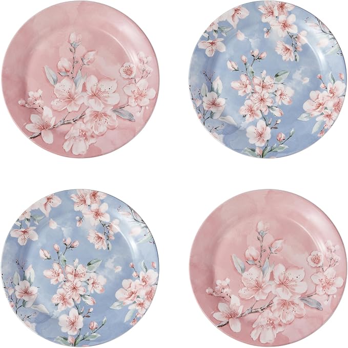 Bico Spring Sakura Salad Plates Set of 4, 8.75 Inch Ceramic Dessert Plates by Bico