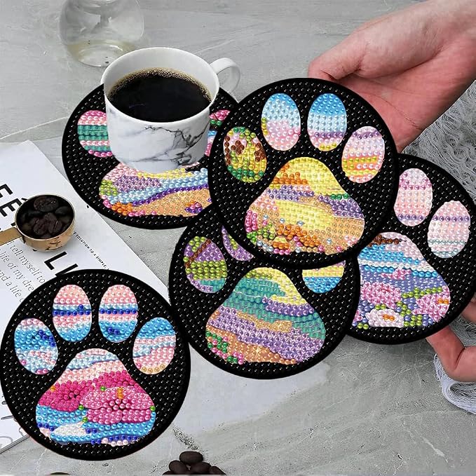 ijbnhd Beach Diamond Art Coasters Kit, Dog Paw, 4X4inch | Diamond Painting - Image 4