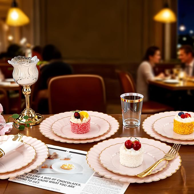 YOUBET 350PCS Pink Scalloped Plastic Plates - Image 7