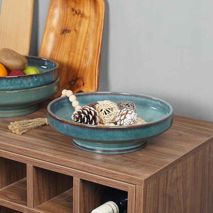 Ceramic Fruit Bowl for Kitchen Counter, Decorative Pedestal Bowl for Table - Image 3