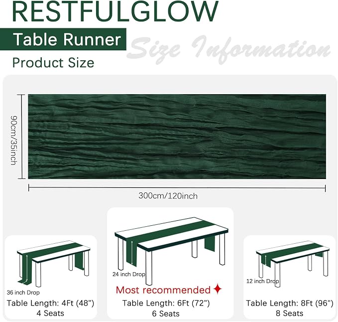 12 Pack Emerald Green Cheesecloth Table Runner 35 x 120 Inch | Boho Gauze Fabric - Image 5