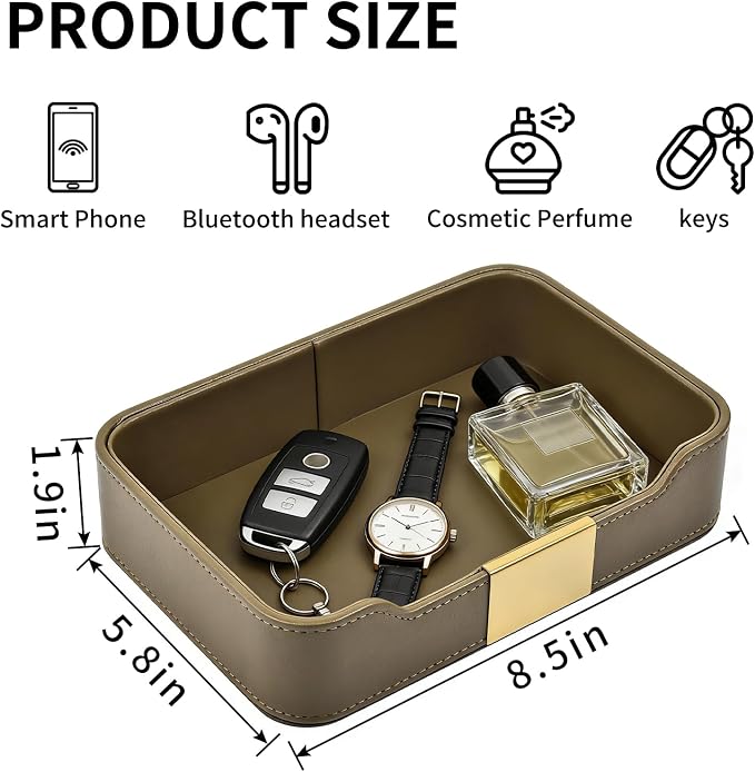 Luxury Leather Valet Tray Desktop Storage Organizer, Bedside Vanity Catchall - Image 3