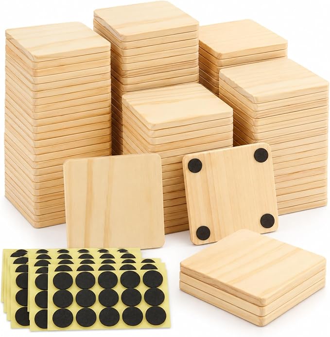 CYEAH 50 Pack Unfinished Square Wood Coasters, 4 Inch Blank Wooden Coasters by CYEAH