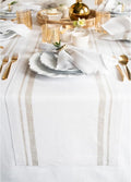 Solino Home 100% Linen Table Runner, 14 x 132 in, Natural and White Striped | by SolinoHome