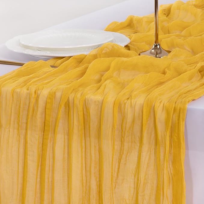 Cheesecloth Table Runner Summer Boho Wedding Birthday Party Home Decor | Gold - Image 6