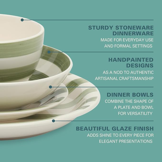 Gibson Home Kenwood Shores 16 Piece Dinnerware Set, Hand-Painted Stoneware - Image 3