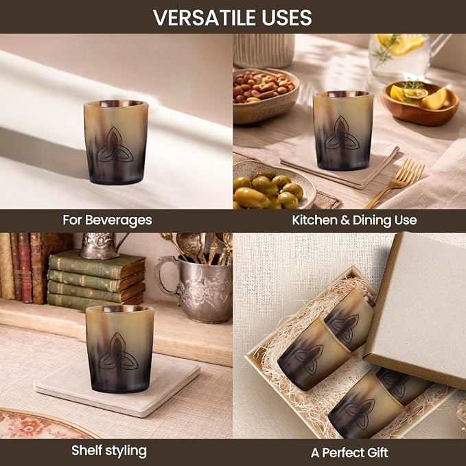 Handicrafts Home Viking Horn Shot Glasses Set of 4, Handmade Natural Ox Horn - Image 6