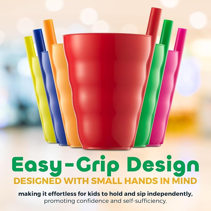 JoyServe 10 Oz Kids Straw Cups BPA-Free Stackable Drink Tumblers | Built-In - Image 6