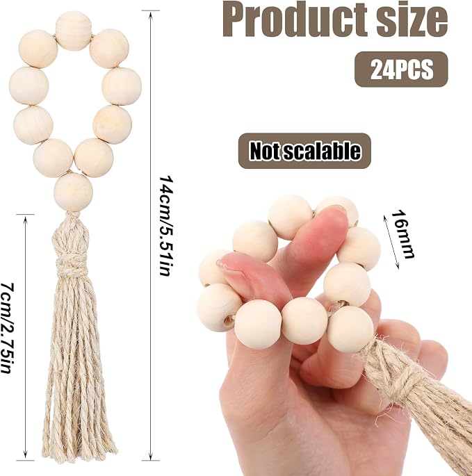 24 Pcs Wooden Bead Napkin Rings, Farmhouse Napkin Rings - Image 2