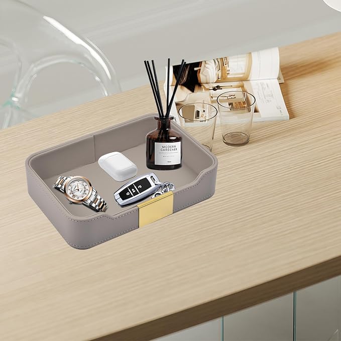 Luxury Leather Valet Tray Desktop Storage Organizer, Bedside Vanity Catchall - Image 9