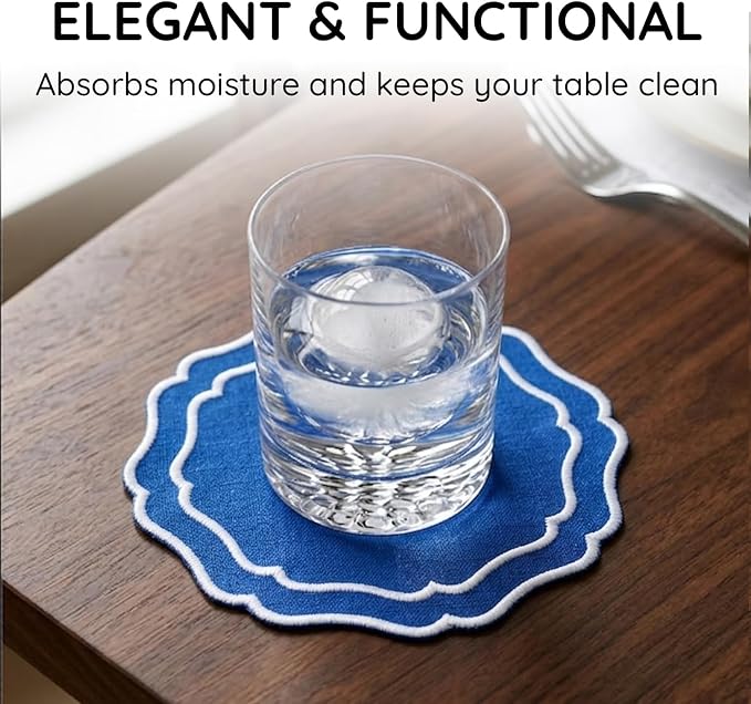 Drink Coasters Set of 6, 6x6 inch, Absorbent Linen Drink Mats - Image 5