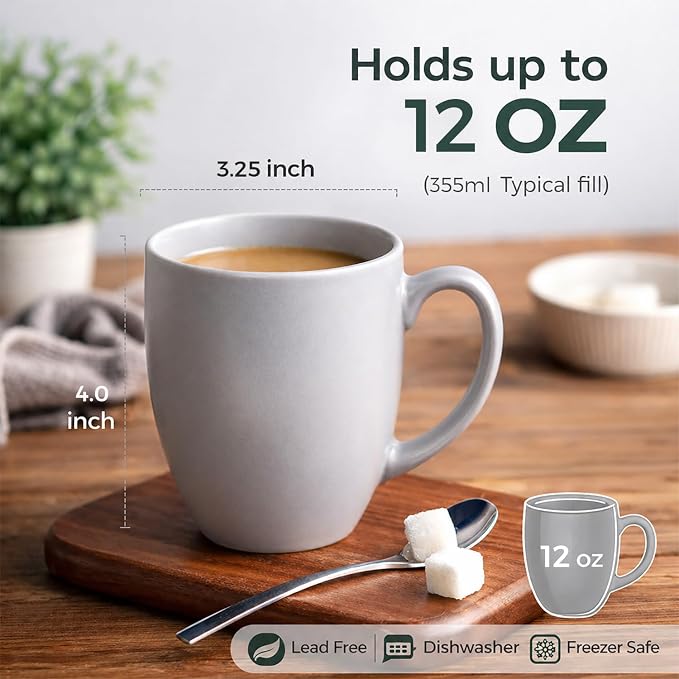AmorArc 12 OZ Coffee Mugs, Matte Gray Coffee Cups - Image 2