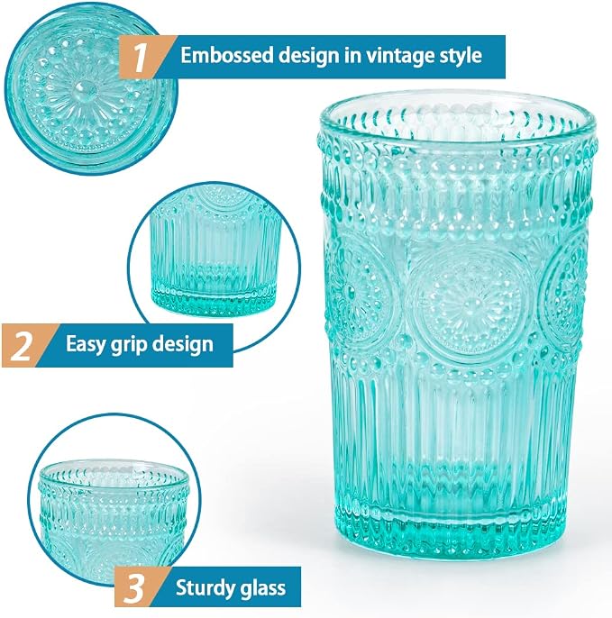 MDLUU Colored Glassware, Embossed Water Glasses, Colored Tumblers Glass - Image 4