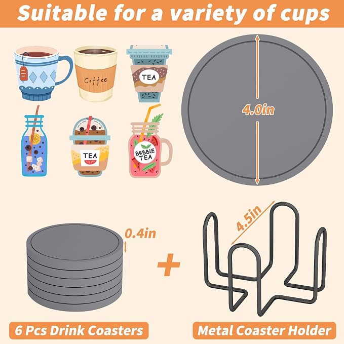 Azhou 6Pcs Absorbent Diatomaceous Earth Coasters Set - Image 3