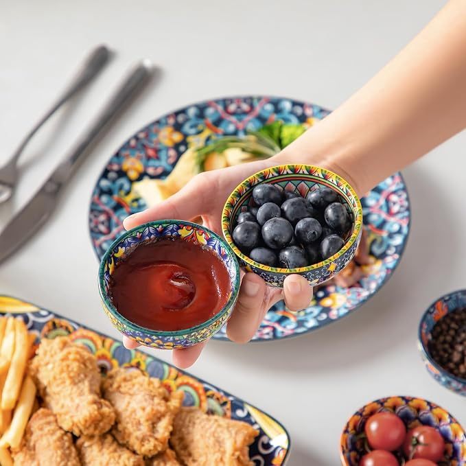vancasso SIMI 2.7 Oz Ceramic Dipping Bowls Set of 6, Bohemian Sauce Bowls | - Image 5