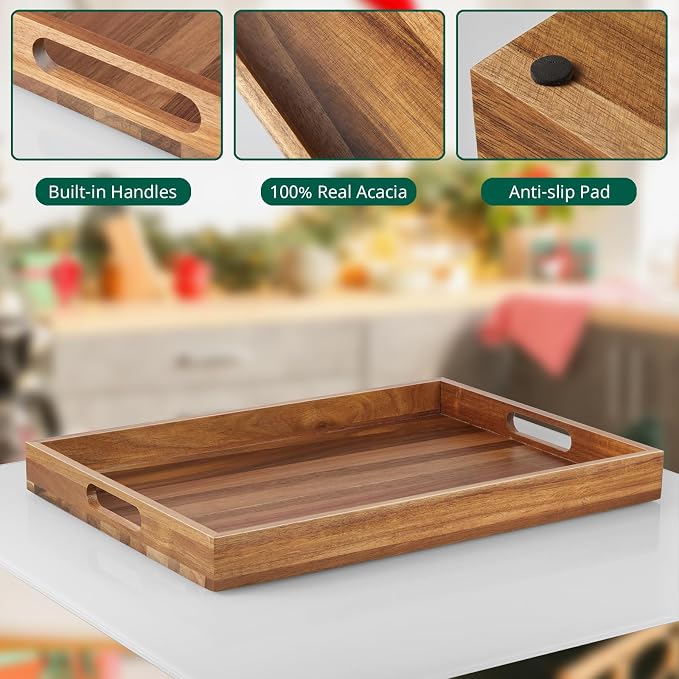 17 Inch Acacia Wood Serving Tray - Image 4
