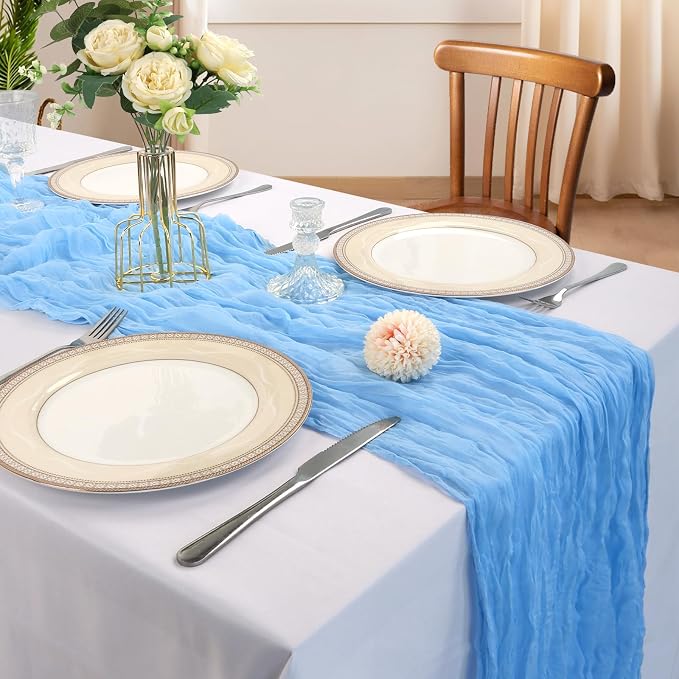 6 Pack 10Ft Baby Blue Cheesecloth Table Runner 23 x 120 Inch | Gauze Rustic - Image 2